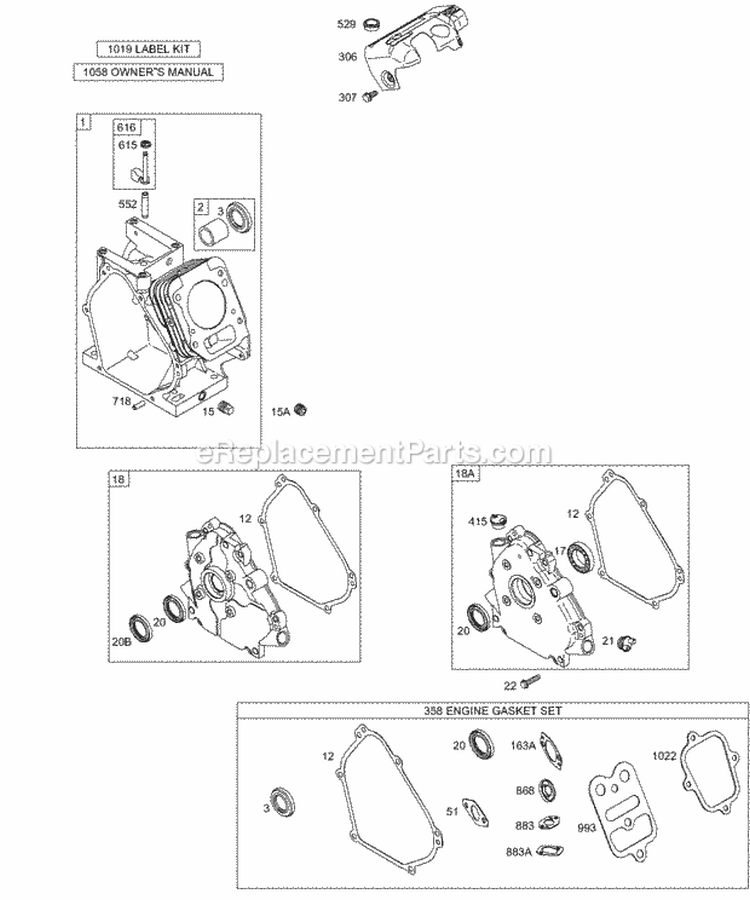 Crankcase CoverSump Cylinder KitsGasket Sets - Engine Diagram and Parts List for 113452-0049-E1  Briggs and Stratton Engine